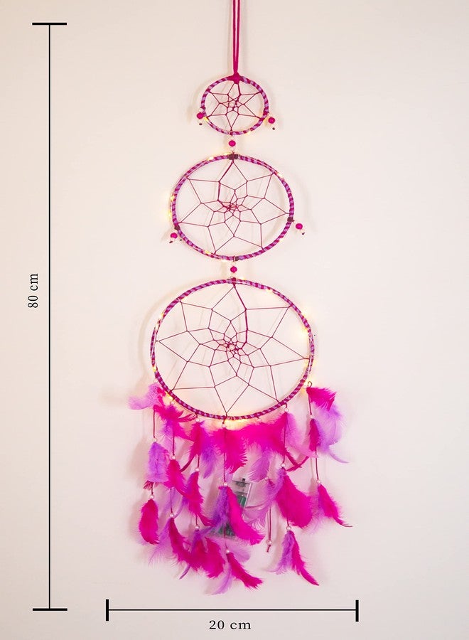 BS AMOR Dream Catcher with Lights, Wall Hangings, Crafts, Home Decor, Handmade for Bedroom, Balcony, Garden, Party, Café, Decoration, Wedding, Decorative, Pink Pastel Purple Feathers (17 cm Diameter) - Image 5
