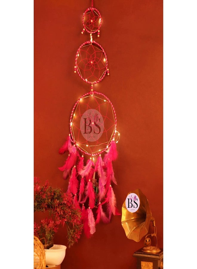 BS AMOR Dream Catcher with Lights, Wall Hangings, Crafts, Home Decor, Handmade for Bedroom, Balcony, Garden, Party, Café, Decoration, Wedding, Decorative, Pink Pastel Purple Feathers (17 cm Diameter) - Image 4