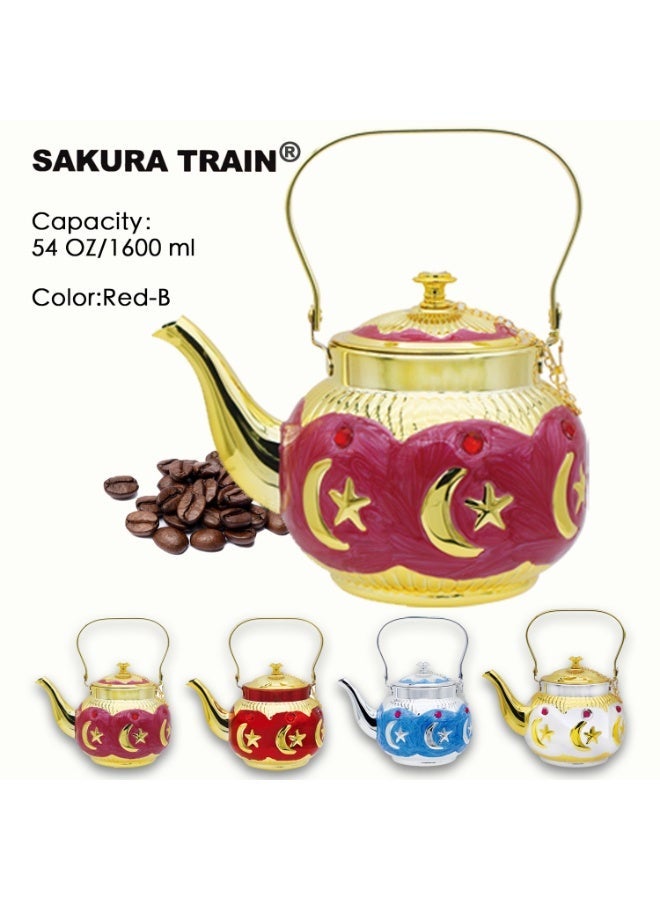 Sakura Train 1600ML Purely Handmade Enamel Drip Glue Process Turkish Middle Eastern Style Stainless Steel Teapot Coffee Pot, Decorative Water Kettle with Handle, Multiple Colors And Capacities Available for Women, Men, Adults, Guests or For Tea Party - Best Gift idea - Image 1