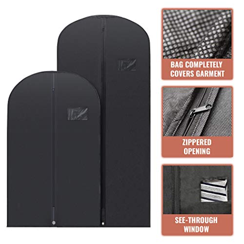 PLX Black Garment Bags for Hanging Clothes, Men Suit Bag for Travel and Clothing Storage of Women Dresses, Shirts, Fur Coats, Dance Costumes Suit Cover - Closet Storage Long Garment Bags w/Zipper - Image 2