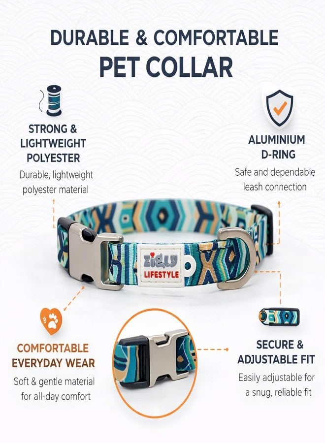 Zigly Tropical Tide Adjustable Dog Collar - Medium | Durable Polyester | Secure Metal D-Ring | Ideal for Daily Use - Image 2