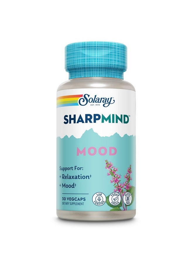 Solaray SOLARAY SharpMind Mood Support Supplement, Nootropic for Relaxation and Stress Relief, Zembrin, Holy Basil, Lithium 5mg, Organic Reishi Mushroom, 60 Day Guarantee, 30 Servings, 30 VegCaps  - Image 1