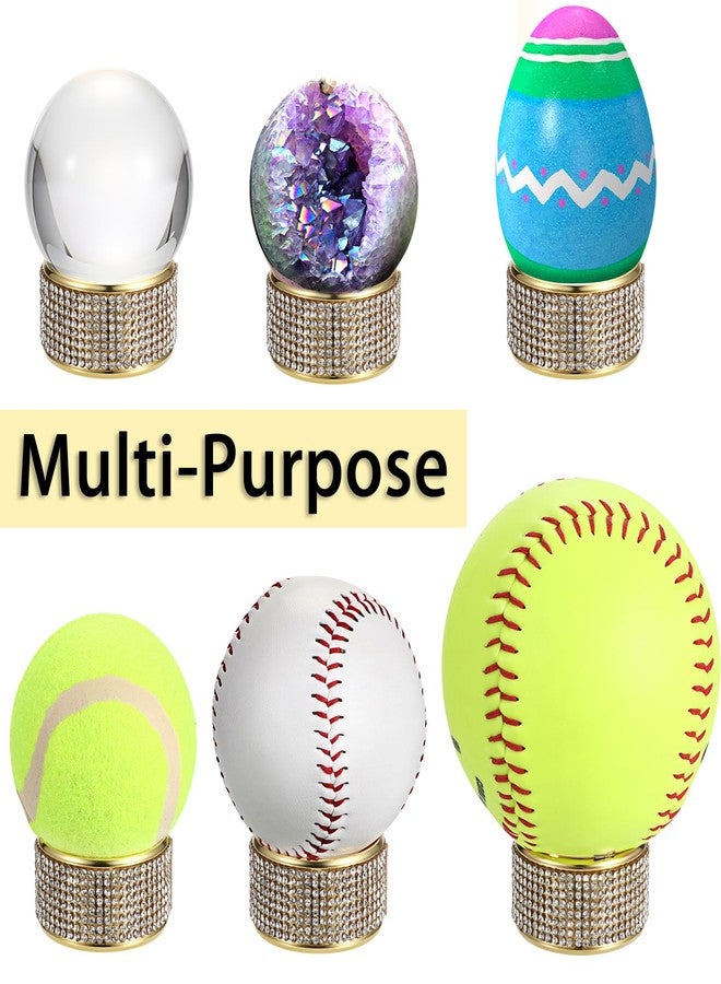 JUXYES 3 Pack Crystal Ball Stand Sphere Holder Display Stand with Bling Rhinestone Decor, Gold Metal Round Display Easel Stand Ring for Crystal Balls, Baseball, Tennis Ball, Gemstones, Collections - Image 5