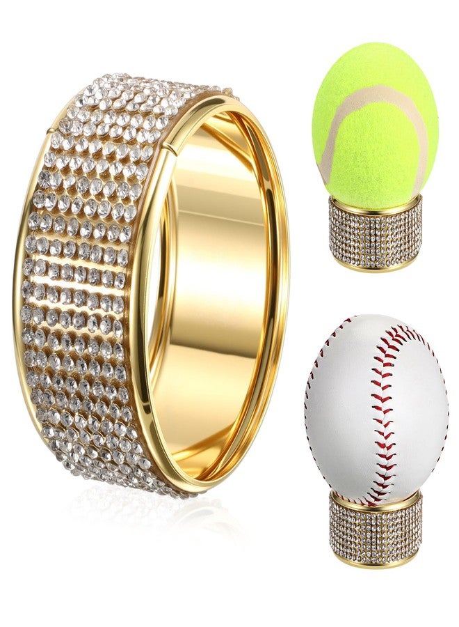 JUXYES 3 Pack Crystal Ball Stand Sphere Holder Display Stand with Bling Rhinestone Decor, Gold Metal Round Display Easel Stand Ring for Crystal Balls, Baseball, Tennis Ball, Gemstones, Collections - Image 1