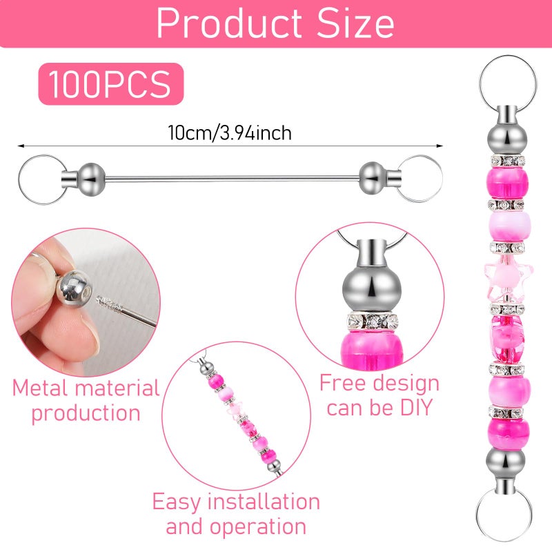 Tobeelec 100 Pcs Beadable Keychain Bars Bulk DIY Blank Beadable Keychains Creative Customized Keychains Bar Keychain Making Kit for Women Man Jewelry Making Gift - Image 2