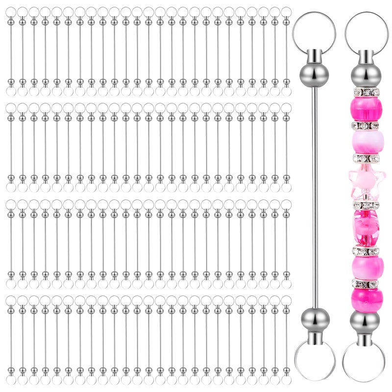 Tobeelec 100 Pcs Beadable Keychain Bars Bulk DIY Blank Beadable Keychains Creative Customized Keychains Bar Keychain Making Kit for Women Man Jewelry Making Gift - Image 1