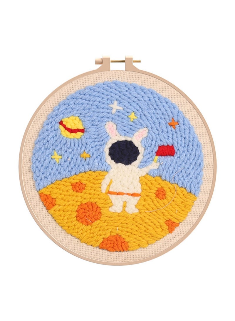 DIY Punch Needle Kit, Cute Cartoon Patterns for Beginners, 20x20cm Hoop Embroidery Punch Needle Beginner Craft Kit, Easy to Make for Adults and Children, Ideal Decorative Gift, Instructions Included - Image 1