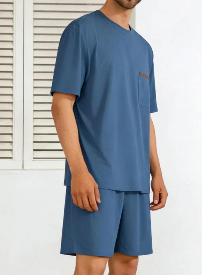 تايك تو Men Blue Solid Short Pyjama Set