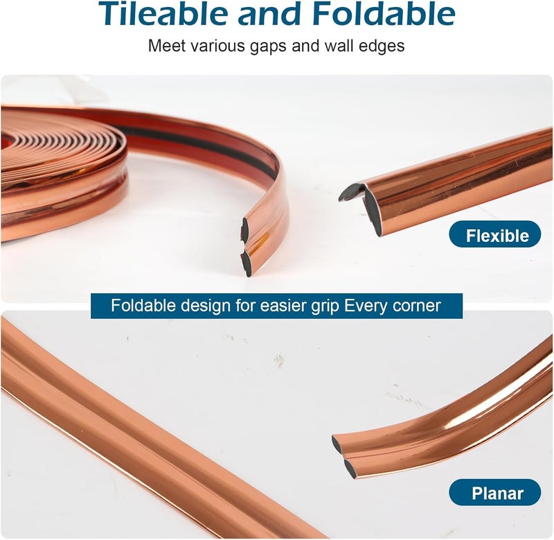 Grofilo "1 Roll Flexible PVC Wall Molding Trim – Decorative & Protective Caulk Strip for Table Edges, Door Frames, Baseboards, and Corners (Rose Gold) - Image 3