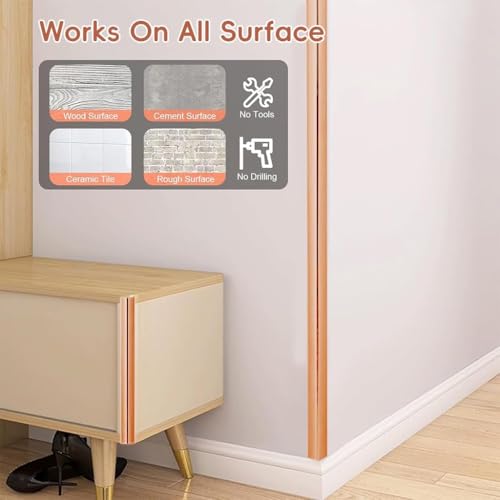 Grofilo "1 Roll Flexible PVC Wall Molding Trim – Decorative & Protective Caulk Strip for Table Edges, Door Frames, Baseboards, and Corners (Rose Gold) - Image 4