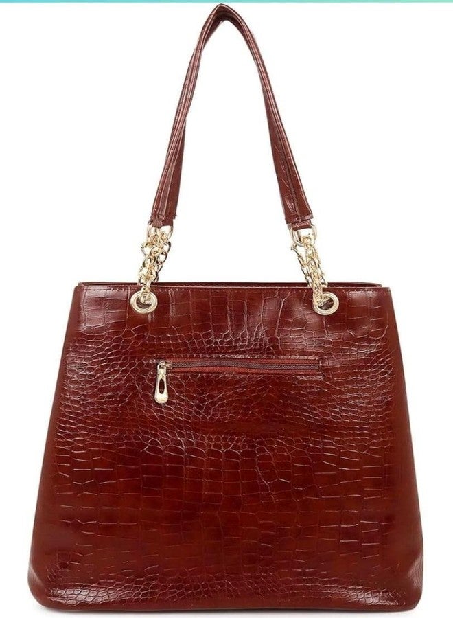 JAISOM Women's Tote Handbag | Stylish Shoulder Bag for Office, College, Casual & Party Use,Spacious & Lightweight (Crocodial Brown_BZ) - Image 3