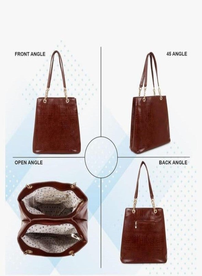 JAISOM Women's Tote Handbag | Stylish Shoulder Bag for Office, College, Casual & Party Use,Spacious & Lightweight (Crocodial Brown_BZ) - Image 4