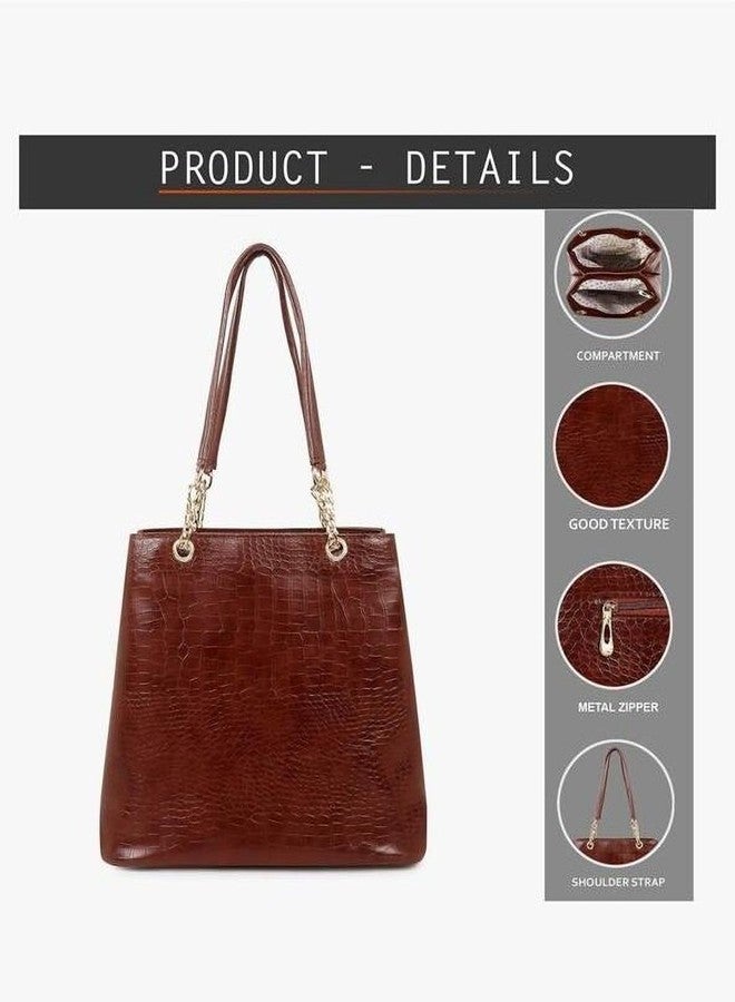 JAISOM Women's Tote Handbag | Stylish Shoulder Bag for Office, College, Casual & Party Use,Spacious & Lightweight (Crocodial Brown_BZ) - Image 5