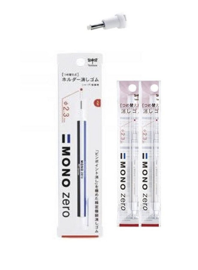 Tombow Zero Pen Type Eraser Round Shape 2.3 mm Tip Mono-Shade with Extra Refill Pack (White) - Image 1
