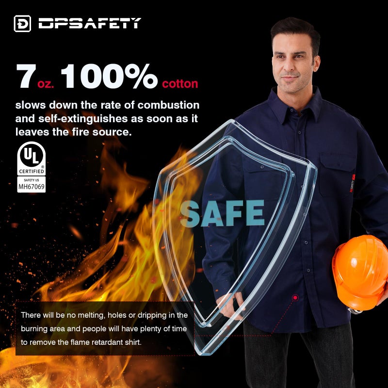 DPSAFETY FR Shirt 7oz Fire Resistant Shirts Men's,CAT2 Welding Shirt 100% Cotton Flame Resistant Shirts Navy(Medium) - Image 3