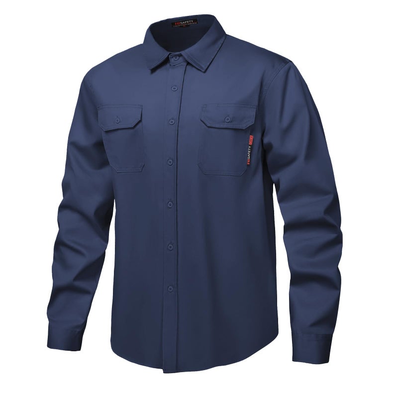 DPSAFETY FR Shirt 7oz Fire Resistant Shirts Men's,CAT2 Welding Shirt 100% Cotton Flame Resistant Shirts Navy(Medium) - Image 1