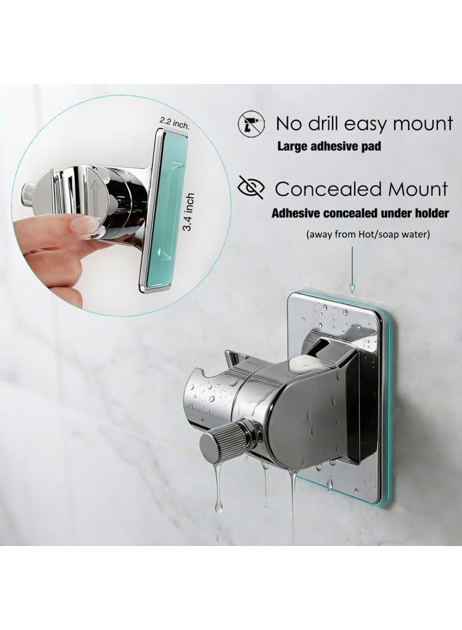 RIVOODS Handheld Shower Head Holder - 360 Variable Adjustable with Tension Nut - Universal Shower Hose Fits - Wall Mounted with Strong Adhesive - (Polished Chrome) - Image 4
