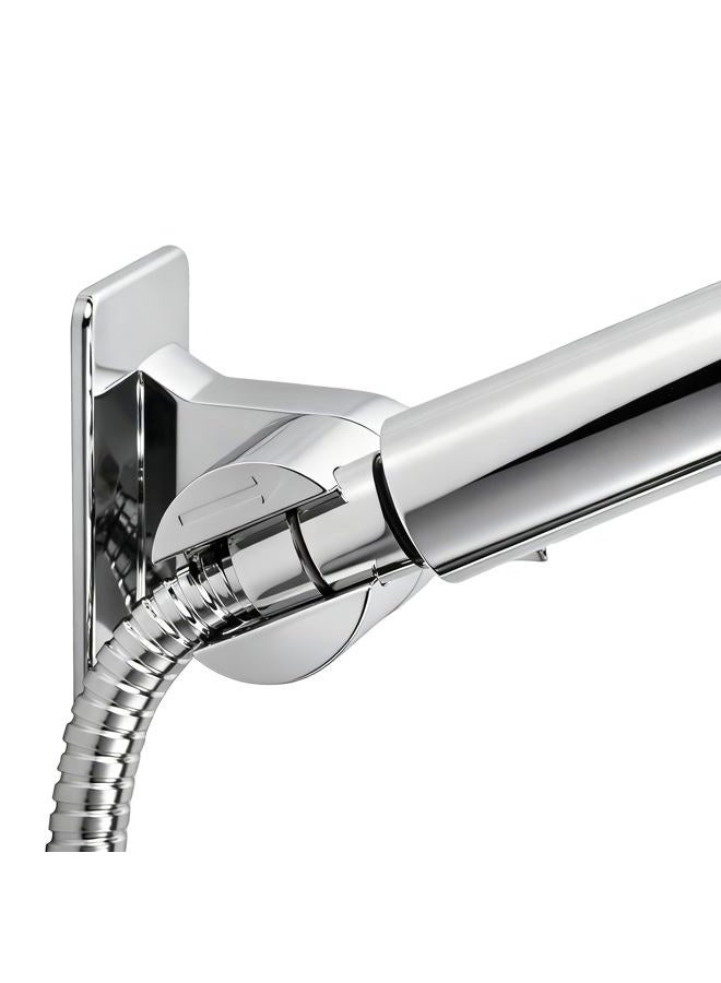 RIVOODS Handheld Shower Head Holder - 360 Variable Adjustable with Tension Nut - Universal Shower Hose Fits - Wall Mounted with Strong Adhesive - (Polished Chrome) - Image 1