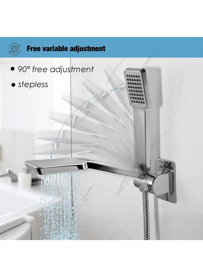 RIVOODS Handheld Shower Head Holder - 360 Variable Adjustable with Tension Nut - Universal Shower Hose Fits - Wall Mounted with Strong Adhesive - (Polished Chrome) - Image 3
