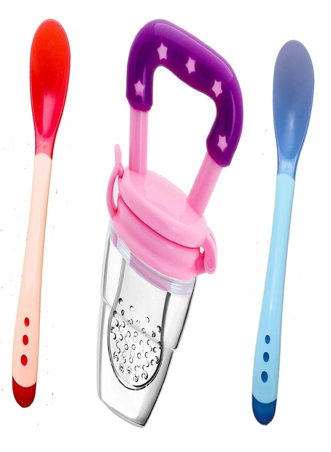 Lappu Silicone Baby Fruit Nibbler And Food Feeder For 6 To 12 Months Baby Bpa Free With Baby 2 Pcs Hot Sensitive Spoon (Combo Saver) (Multi1) - Image 1