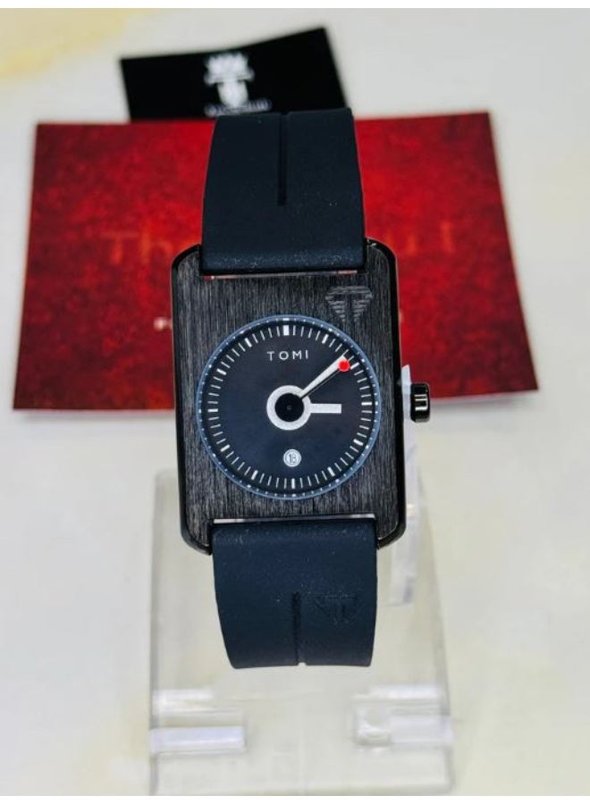TOMI Men’s Minimalist Wristwatch – Square Dial Analog Watch with Date Display | Black Silicone Strap | Casual & Formal Style - Image 1