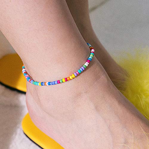 XIJIN 18 Pieces Elastic Beaded Anklets for Women Handmade Beach Boho Colorful Beads Ankle Bracelets Set - Image 4