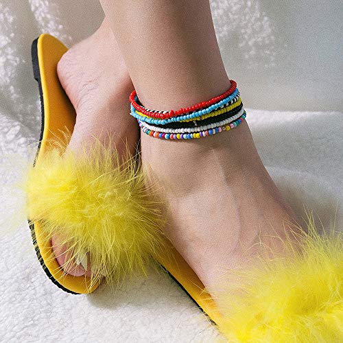 XIJIN 18 Pieces Elastic Beaded Anklets for Women Handmade Beach Boho Colorful Beads Ankle Bracelets Set - Image 5
