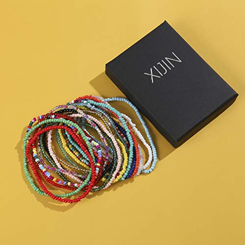 XIJIN 18 Pieces Elastic Beaded Anklets for Women Handmade Beach Boho Colorful Beads Ankle Bracelets Set - Image 2