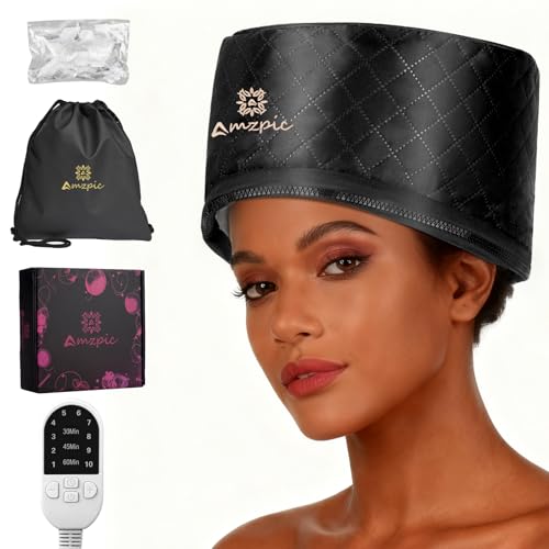 Amzpic Thermal Heat Cap for Deep Conditioning - Electric Steamer Cap with 10-Level Temperature Control, Fast Heating for Natural & Afro Hair Care at Home - Image 1