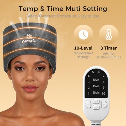 Amzpic Thermal Heat Cap for Deep Conditioning - Electric Steamer Cap with 10-Level Temperature Control, Fast Heating for Natural & Afro Hair Care at Home - Image 3