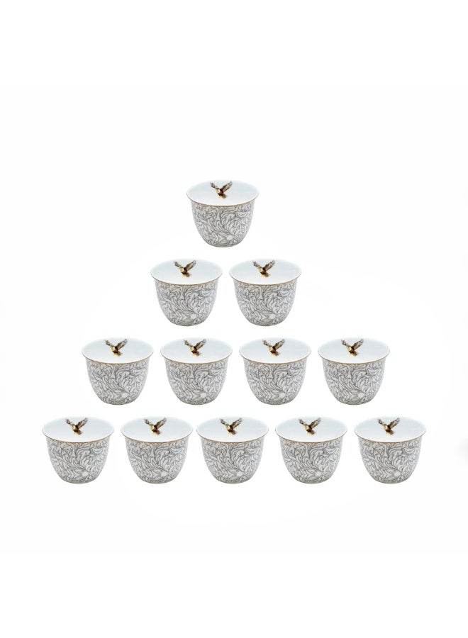AKDC Luhpar   M18042 / Cba12 / D25059 Ceramic Cawa Cup Set Â€“ 12-Piece Â€“ Bird Design 100Ml - Image 1
