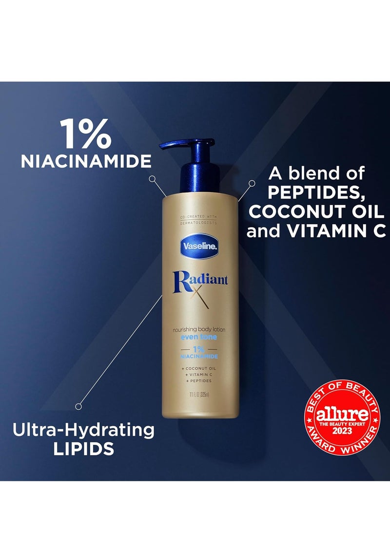 Vaseline - Vaseline Radiant X Even Tone Nourishing Body Lotion With 1% Niacinamide, Coconut Oil, Vitamin C, & Peptides 11 oz - Image 1