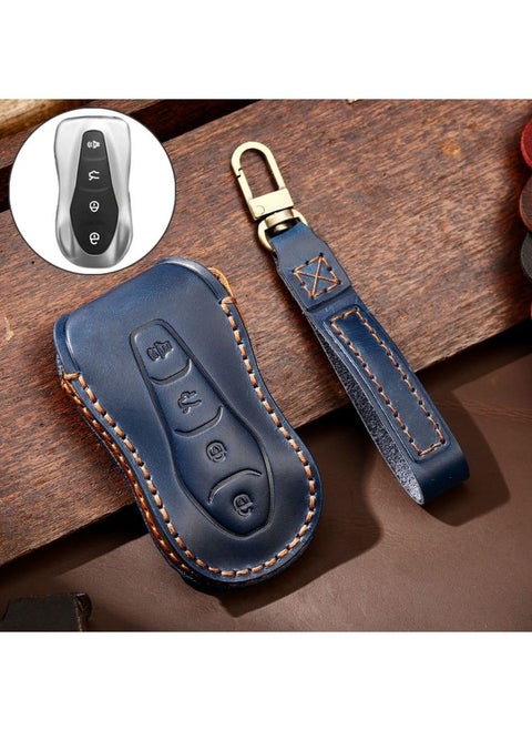 Hallmo Car Cowhide Leather Key Protective Cover Key Case for Geely Emgrand A Style(Blue)