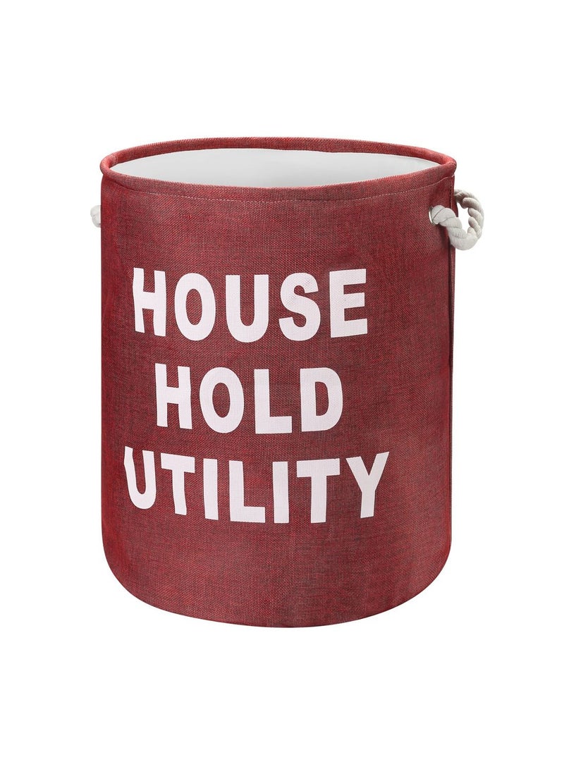 لوازم سلة غسيل بشكل دائري بحروف مطبعة ، سلة تخزين وغسيل، صندوق للتنظيم، قطعة واحدة، لون أحمر - Image 1
