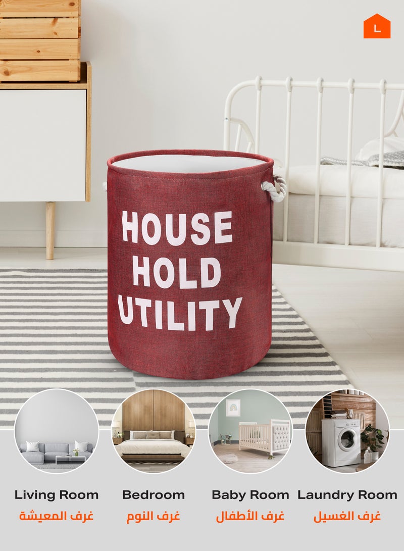 لوازم سلة غسيل بشكل دائري بحروف مطبعة ، سلة تخزين وغسيل، صندوق للتنظيم، قطعة واحدة، لون أحمر - Image 5