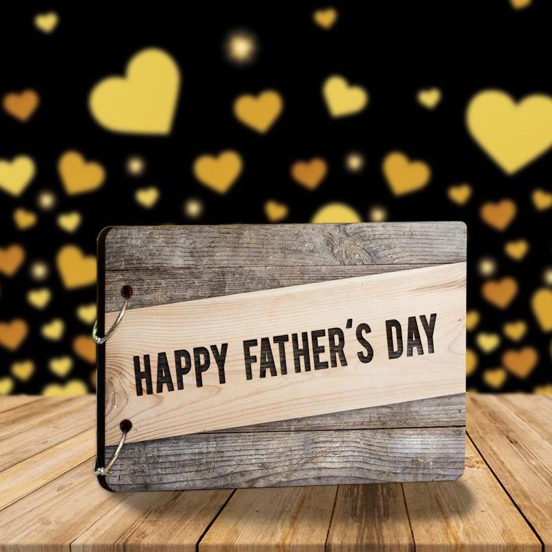Decor1ders Wooden Scrapbook Photo Albums PlyFathersDayP Large Size 22x16 Cm Scrap Books for Memories 40 Black Papers Photo Album For Photos Collection Memory Scrapbook for Memories