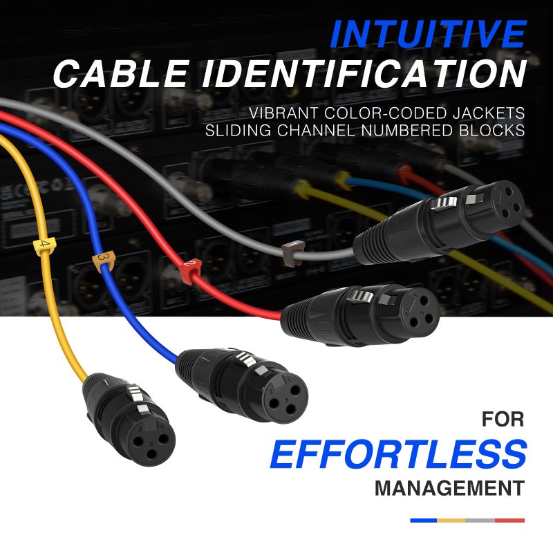 Phenyx Pro 10 Ft XLR Snake Cable, Color-Coded Patch Wire, 4-Channel Male to Female XLR Cable w/OFC Copper, XLR Splitter Balanced Microphone Cord for Mixer, IEM, Mic System (PCBL-4IN1-10) - Image 3