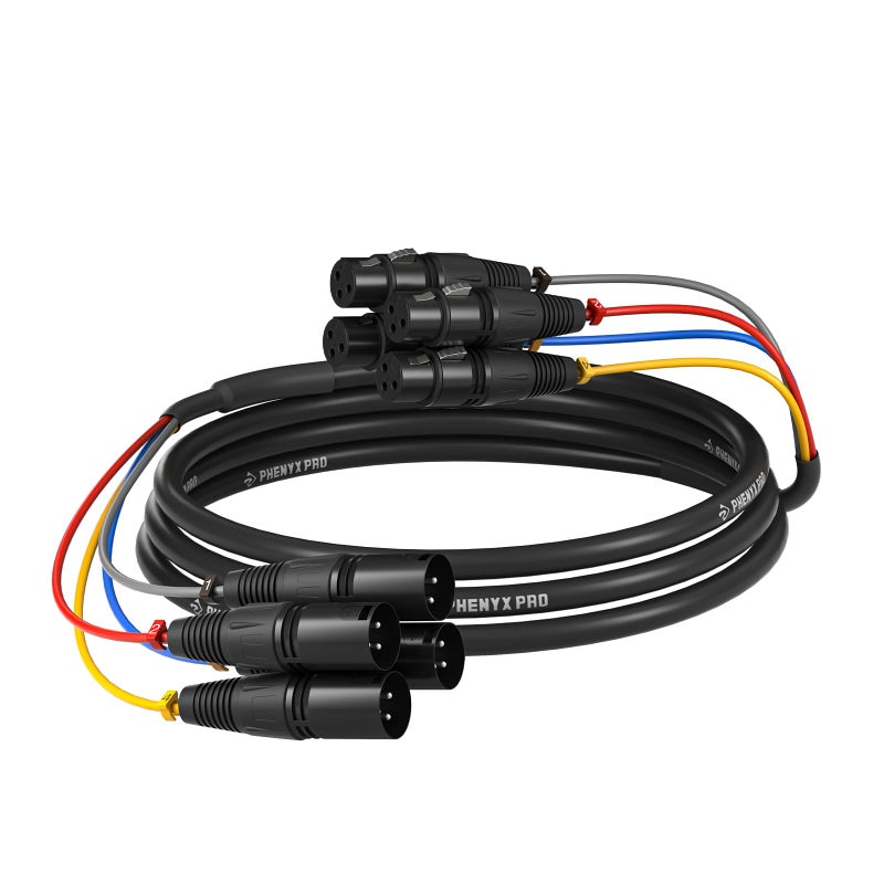 Phenyx Pro 10 Ft XLR Snake Cable, Color-Coded Patch Wire, 4-Channel Male to Female XLR Cable w/OFC Copper, XLR Splitter Balanced Microphone Cord for Mixer, IEM, Mic System (PCBL-4IN1-10) - Image 1