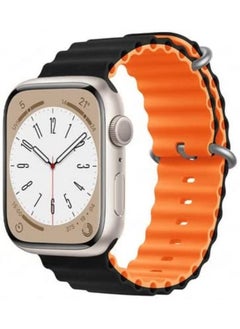 Generic Ocean Band for Apple Watch Band 44mm 45mm 49mm Adjustable Silicone Stretchy Sport Strap Women Men Replacement Wristband for Apple Watch series 8/Ultra/7/SE/6/5/4/3/2/1 (Black-orange) 