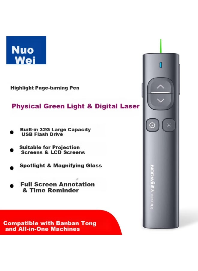 Norwii N96s Dual Laser Page-turning Pen For Teachers, Lcd Led Magnification Wireless Presenter, Digital Laser Ppt Rechargeable Projector With 32gb Usb Drive, Green Light - Image 3