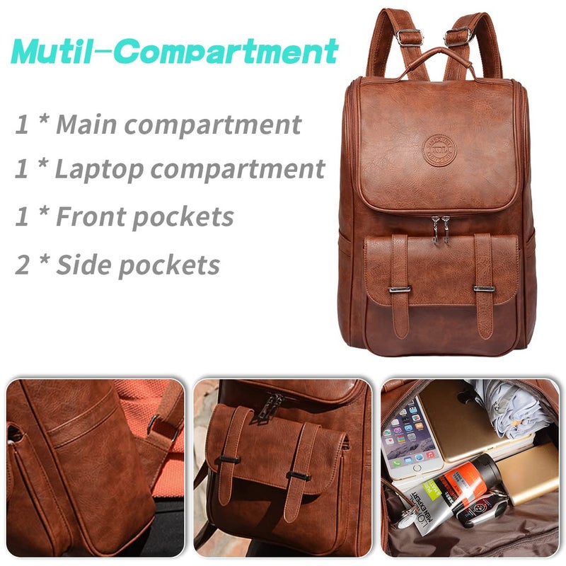 LOTCAIN LOTCAIN Vintage Faux Leather Backpack, Slim Laptop Backpack Travel Waterproof Pack Weekend Daypack Bag for Men Women,Brown  - Image 4