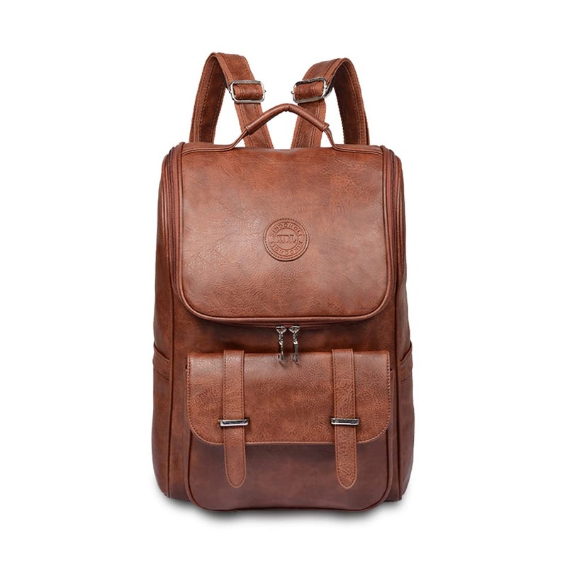 LOTCAIN LOTCAIN Vintage Faux Leather Backpack, Slim Laptop Backpack Travel Waterproof Pack Weekend Daypack Bag for Men Women,Brown  - Image 1
