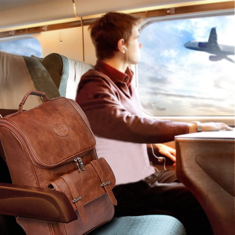 LOTCAIN LOTCAIN Vintage Faux Leather Backpack, Slim Laptop Backpack Travel Waterproof Pack Weekend Daypack Bag for Men Women,Brown  - Image 3