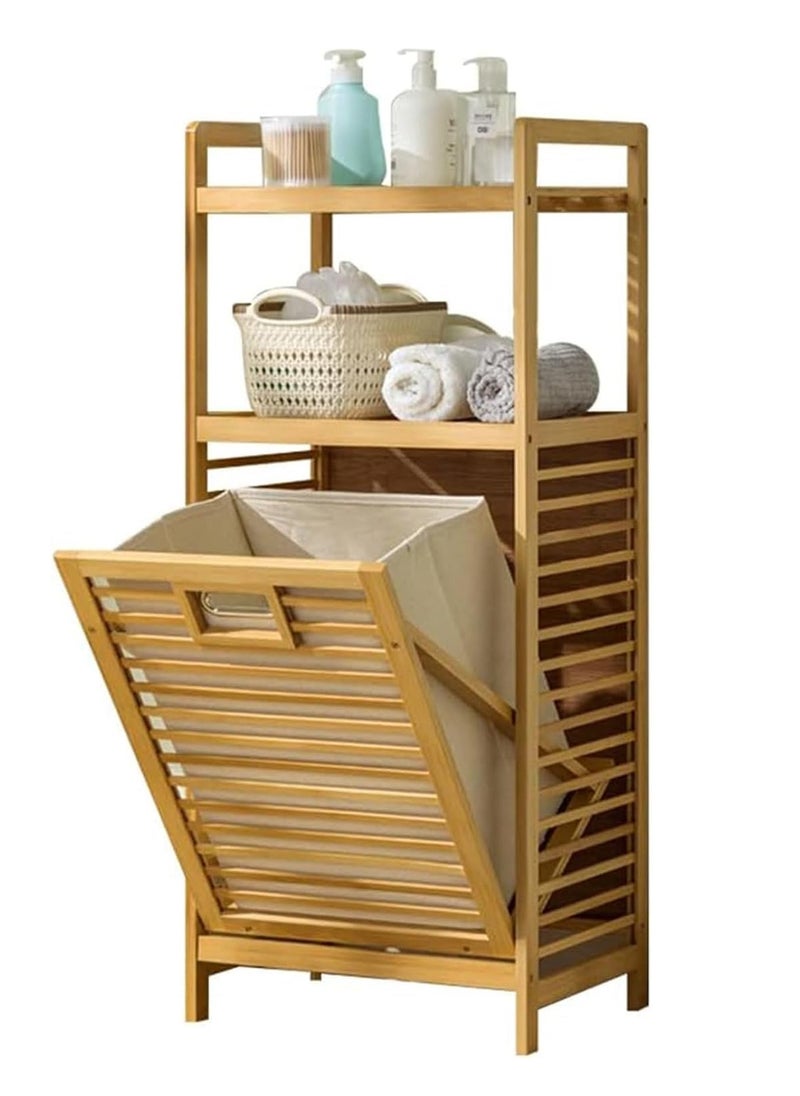 Decorhills - DECORHILLS Bamboo Laundry Hamper with 2-tier Shelves & Tilt-Out Basket, Laundry Baskets Organizer Hampers Bathroom Storage Shelf for Laundry Room, Bathroom, Nursery, Bedroom - Image 1
