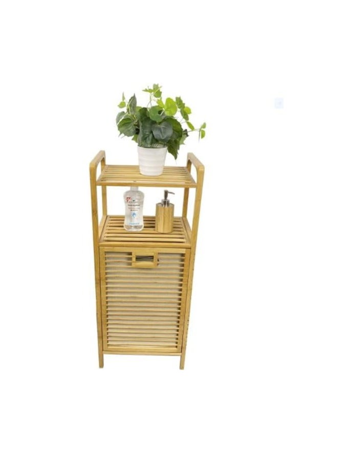 Decorhills - DECORHILLS Bamboo Laundry Hamper with 2-tier Shelves & Tilt-Out Basket, Laundry Baskets Organizer Hampers Bathroom Storage Shelf for Laundry Room, Bathroom, Nursery, Bedroom - Image 1