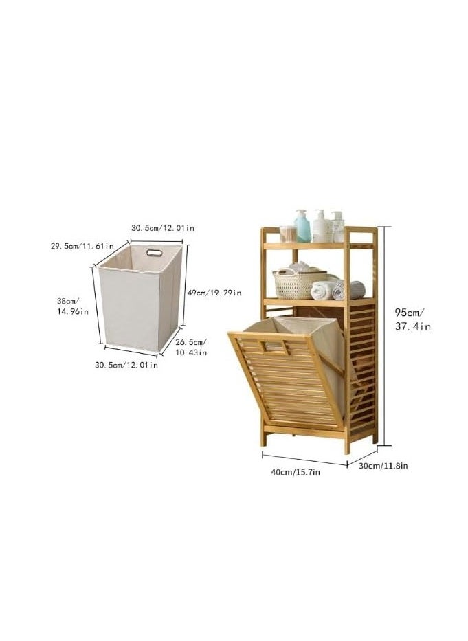 Decorhills - DECORHILLS Bamboo Laundry Hamper with 2-tier Shelves & Tilt-Out Basket, Laundry Baskets Organizer Hampers Bathroom Storage Shelf for Laundry Room, Bathroom, Nursery, Bedroom - Image 1