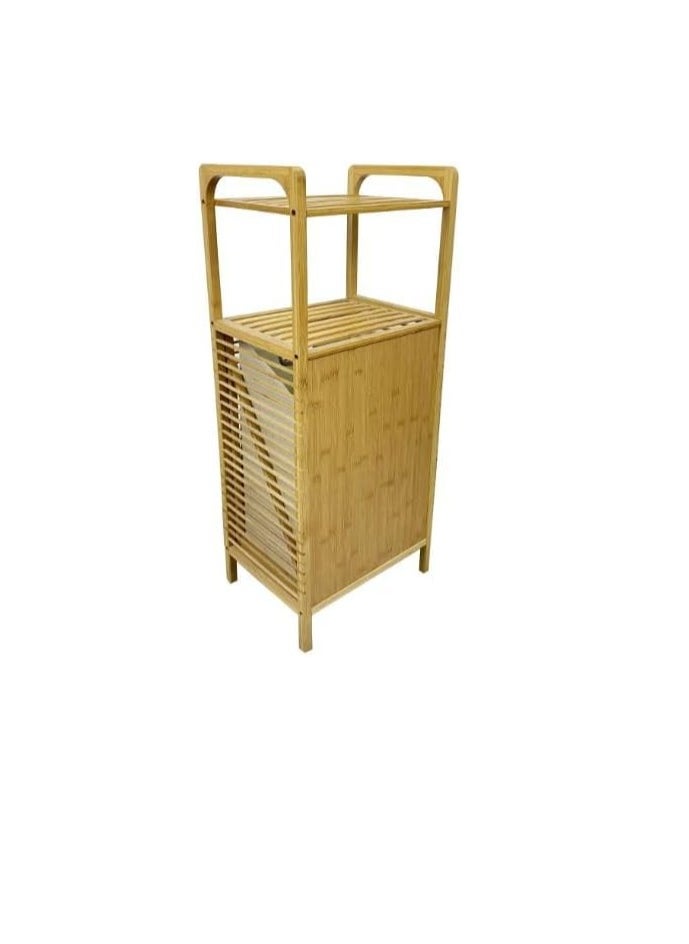 Decorhills - DECORHILLS Bamboo Laundry Hamper with 2-tier Shelves & Tilt-Out Basket, Laundry Baskets Organizer Hampers Bathroom Storage Shelf for Laundry Room, Bathroom, Nursery, Bedroom - Image 1