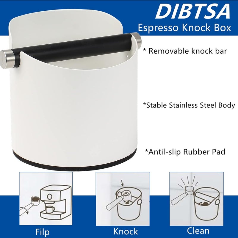 DIBTSA Coffee Knock Box, Espresso Knock Box Stainless Steel Espresso Machine Accessories with Removable Knock Bar and Non-Slip Base Coffee Grounds Container Bin, Large (White) - Image 2