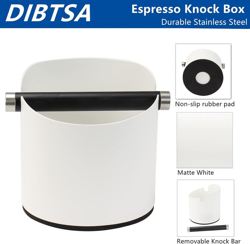 DIBTSA Coffee Knock Box, Espresso Knock Box Stainless Steel Espresso Machine Accessories with Removable Knock Bar and Non-Slip Base Coffee Grounds Container Bin, Large (White) - Image 4
