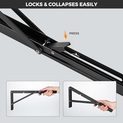 JOY DECOR 20 Inch Heavy Duty Folding Shelf Brackets, 2 Pack (1 Pair) Collapsible Wall Mounted Brackets for Fold Down Table, Stainless Steel Folding Table Hinge, Matte Black - Image 3